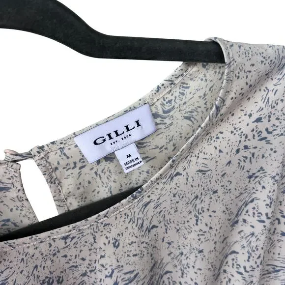 Gilli Abstract Blue White Print Short Sleeve Mini Dress Ruffle Hem Women’s M - Picture 4 of 8